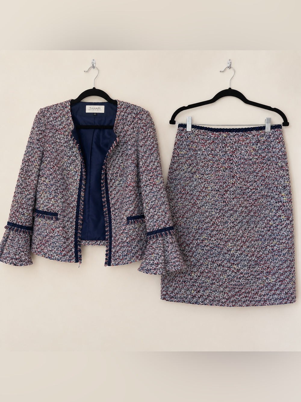 Tahari Arthur S. Levine Tweed Suit Size 8 Multicolor Office Jacket & Skirt Set